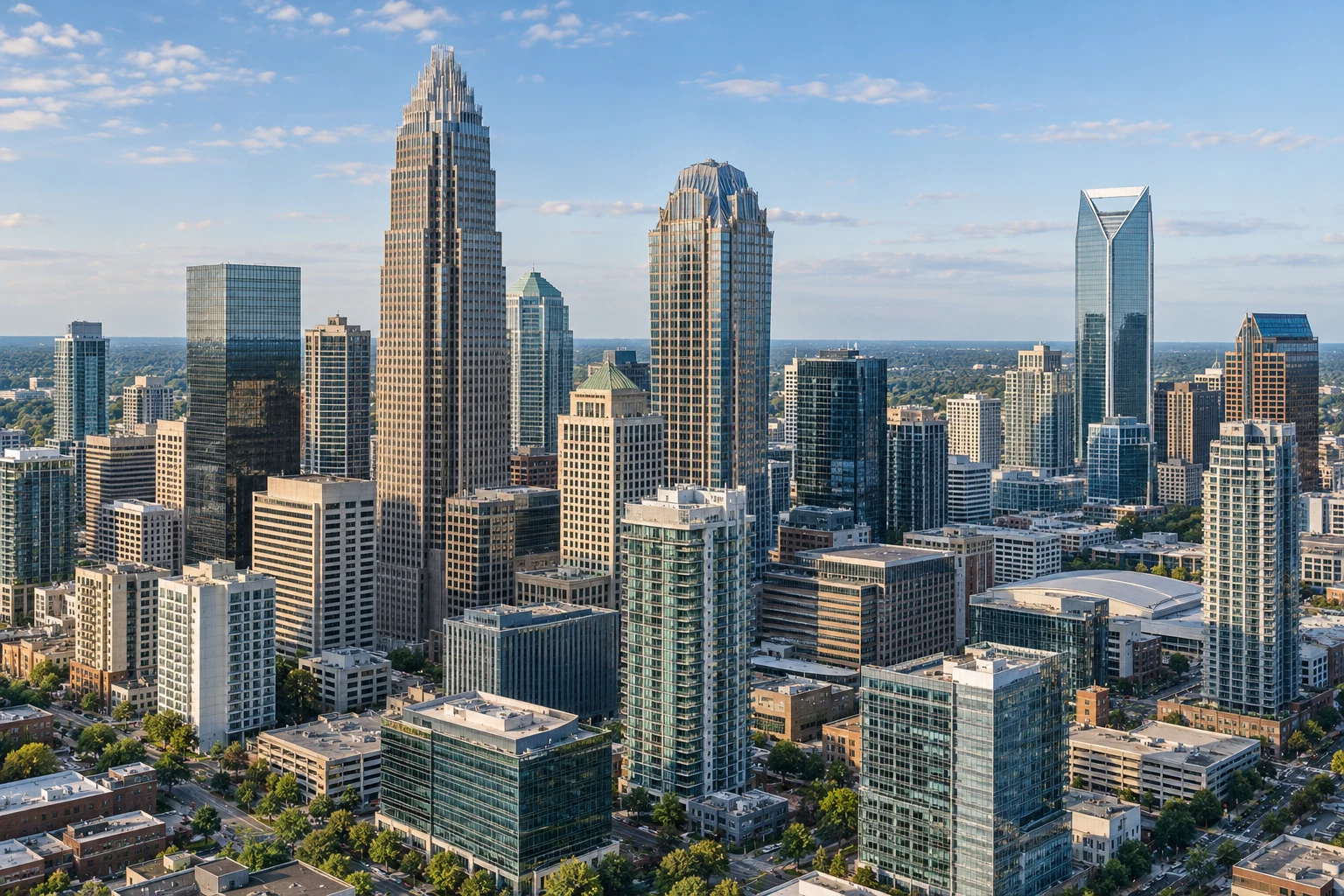 An AI-created interpretation of Charlotte’s skyline in daylight